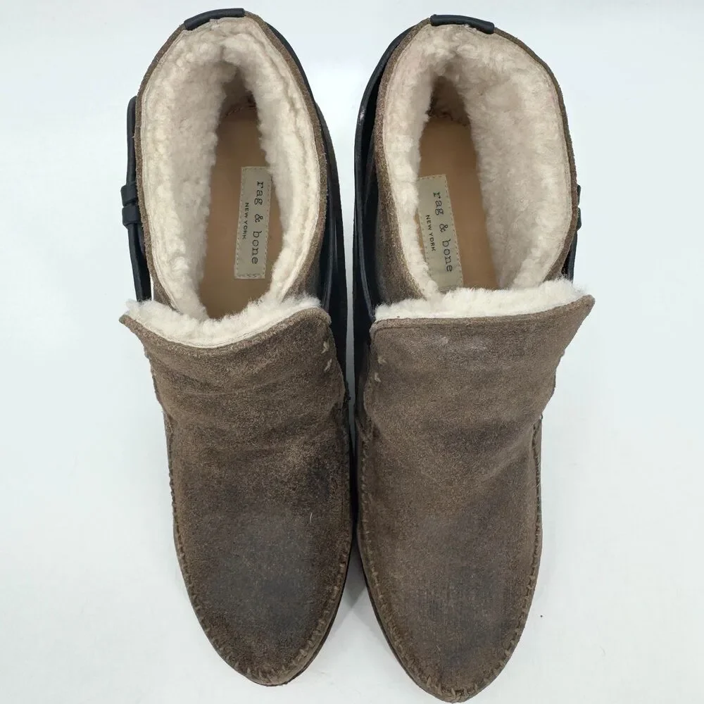 RAG & BONE Sukh Brown Black Suede Wedge Booties Size 8 EUR 38